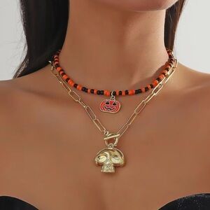 Halloween fall themed double layer necklace